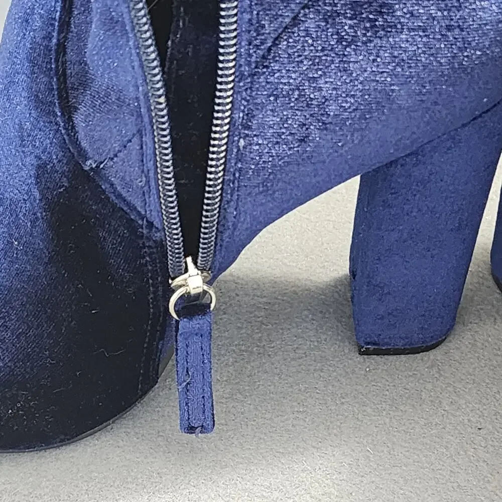 Steve Madden Womens Ankle Boots Booties 7.5 Edit Blue Velvet Side Zip 4" Heel - Picture 10 of 14